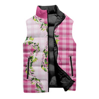 Pink Hawaii Palaka Sleeveless Puffer Jacket Maile Pikake Honohono Orchid Lei