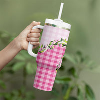 Pink Hawaii Palaka Tumbler With Handle Maile Pikake Honohono Orchid Lei LT05 - Polynesian Pride
