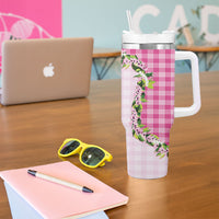 Pink Hawaii Palaka Tumbler With Handle Maile Pikake Honohono Orchid Lei LT05 - Polynesian Pride