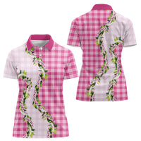 Pink Hawaii Palaka Women Polo Shirt Maile Pikake Honohono Orchid Lei