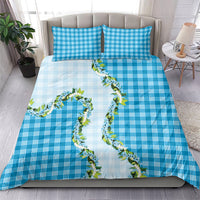 Blue Hawaii Palaka Bedding Set Maile Pikake Honohono Orchid Lei