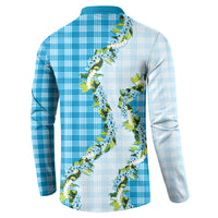 Blue Hawaii Palaka Button Sweatshirt Maile Pikake Honohono Orchid Lei LT05 - Polynesian Pride