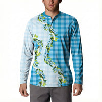 Blue Hawaii Palaka Button Sweatshirt Maile Pikake Honohono Orchid Lei LT05 - Polynesian Pride