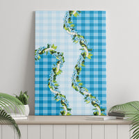 Blue Hawaii Palaka Canvas Wall Art Maile Pikake Honohono Orchid Lei