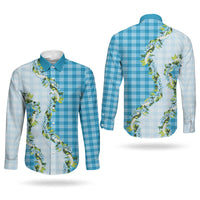 Blue Hawaii Palaka Couples Matching Long Sleeve Bodycon Dress and Long Sleeve Button Shirt Maile Pikake Honohono Orchid Lei LT05 - Polynesian Pride