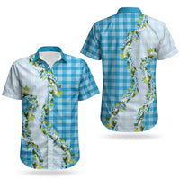 Blue Hawaii Palaka Couples Matching Puletasi and Hawaiian Shirt Maile Pikake Honohono Orchid Lei LT05 - Polynesian Pride