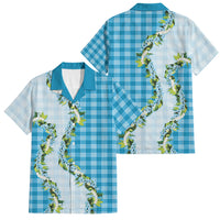 Blue Hawaii Palaka Family Matching Off The Shoulder Long Sleeve Dress and Hawaiian Shirt Maile Pikake Honohono Orchid Lei LT05 Dad's Shirt - Short Sleeve Blue - Polynesian Pride