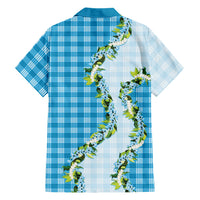 Blue Hawaii Palaka Family Matching Off The Shoulder Long Sleeve Dress and Hawaiian Shirt Maile Pikake Honohono Orchid Lei LT05 Dad's Shirt - Long Sleeve Blue - Polynesian Pride