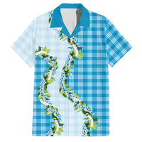 Blue Hawaii Palaka Family Matching Off Shoulder Short Dress and Hawaiian Shirt Maile Pikake Honohono Orchid Lei LT05 Dad's Shirt - Short Sleeve Blue - Polynesian Pride