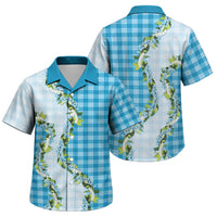 Blue Hawaii Palaka Family Matching Off Shoulder Short Dress and Hawaiian Shirt Maile Pikake Honohono Orchid Lei LT05 Son's Shirt Blue - Polynesian Pride