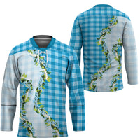 Blue Hawaii Palaka Hockey Jersey Maile Pikake Honohono Orchid Lei LT05 - Polynesian Pride
