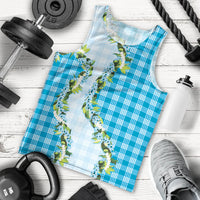 Blue Hawaii Palaka Men Tank Top Maile Pikake Honohono Orchid Lei LT05 - Polynesian Pride