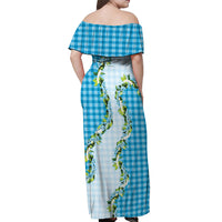Blue Hawaii Palaka Off Shoulder Maxi Dress Maile Pikake Honohono Orchid Lei LT05 - Polynesian Pride