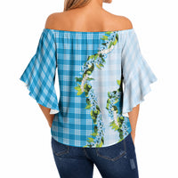Blue Hawaii Palaka Off Shoulder Wrap Waist Top Maile Pikake Honohono Orchid Lei LT05 - Polynesian Pride