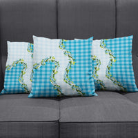 Blue Hawaii Palaka Pillow Cover Maile Pikake Honohono Orchid Lei