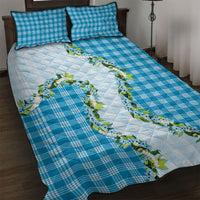 Blue Hawaii Palaka Quilt Bed Set Maile Pikake Honohono Orchid Lei