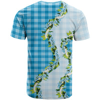 Blue Hawaii Palaka T Shirt Maile Pikake Honohono Orchid Lei