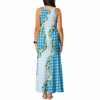 Blue Hawaii Palaka Tank Maxi Dress Maile Pikake Honohono Orchid Lei LT05 - Polynesian Pride