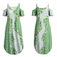 Green Hawaii Palaka Couples Matching Summer Maxi Dress and Hawaiian Shirt Maile Pikake Honohono Orchid Lei LT05 - Polynesian Pride