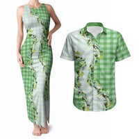 Green Hawaii Palaka Couples Matching Tank Maxi Dress and Hawaiian Shirt Maile Pikake Honohono Orchid Lei LT05 Green - Polynesian Pride