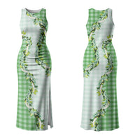 Green Hawaii Palaka Couples Matching Tank Maxi Dress and Hawaiian Shirt Maile Pikake Honohono Orchid Lei LT05 - Polynesian Pride