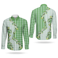 Green Hawaii Palaka Couples Matching Tank Maxi Dress and Long Sleeve Button Shirt Maile Pikake Honohono Orchid Lei LT05 - Polynesian Pride