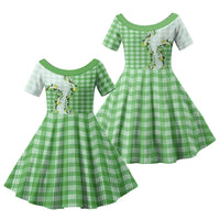Green Hawaii Palaka Family Matching Long Sleeve Bodycon Dress and Hawaiian Shirt Maile Pikake Honohono Orchid Lei LT05 Daughter's Dress Green - Polynesian Pride
