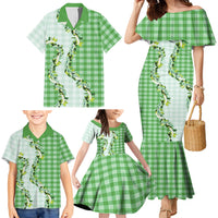 Green Hawaii Palaka Family Matching Mermaid Dress and Hawaiian Shirt Maile Pikake Honohono Orchid Lei LT05 - Polynesian Pride