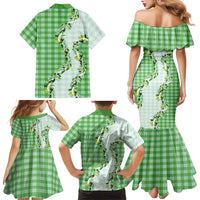 Green Hawaii Palaka Family Matching Mermaid Dress and Hawaiian Shirt Maile Pikake Honohono Orchid Lei LT05 Mom's Dress Green - Polynesian Pride