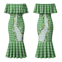 Green Hawaii Palaka Family Matching Mermaid Dress and Hawaiian Shirt Maile Pikake Honohono Orchid Lei LT05 Mom's Dress Green - Polynesian Pride