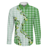 Green Hawaii Palaka Family Matching Off The Shoulder Long Sleeve Dress and Hawaiian Shirt Maile Pikake Honohono Orchid Lei LT05 Daughter's Dress Green - Polynesian Pride