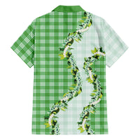 Green Hawaii Palaka Family Matching Off Shoulder Short Dress and Hawaiian Shirt Maile Pikake Honohono Orchid Lei LT05 Dad's Shirt - Long Sleeve Green - Polynesian Pride