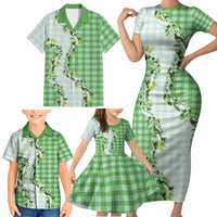 Green Hawaii Palaka Family Matching Short Sleeve Bodycon Dress and Hawaiian Shirt Maile Pikake Honohono Orchid Lei LT05 - Polynesian Pride