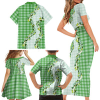Green Hawaii Palaka Family Matching Short Sleeve Bodycon Dress and Hawaiian Shirt Maile Pikake Honohono Orchid Lei LT05 Mom's Dress Green - Polynesian Pride