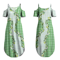 Green Hawaii Palaka Family Matching Summer Maxi Dress and Hawaiian Shirt Maile Pikake Honohono Orchid Lei LT05 Mom's Dress Green - Polynesian Pride