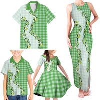 Green Hawaii Palaka Family Matching Tank Maxi Dress and Hawaiian Shirt Maile Pikake Honohono Orchid Lei LT05 - Polynesian Pride