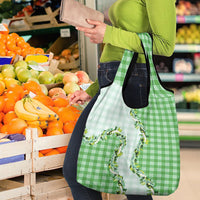 Green Hawaii Palaka Grocery Bag Maile Pikake Honohono Orchid Lei LT05 - Polynesian Pride