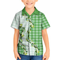 Green Hawaii Palaka Kid Hawaiian Shirt Maile Pikake Honohono Orchid Lei LT05 Kid Green - Polynesian Pride