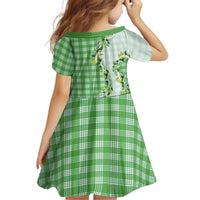 Green Hawaii Palaka Kid Short Sleeve Dress Maile Pikake Honohono Orchid Lei LT05 - Polynesian Pride