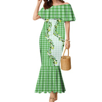 Green Hawaii Palaka Mermaid Dress Maile Pikake Honohono Orchid Lei LT05 Women Green - Polynesian Pride