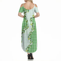 Green Hawaii Palaka Summer Maxi Dress Maile Pikake Honohono Orchid Lei LT05 - Polynesian Pride