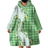 Green Hawaii Palaka Wearable Blanket Hoodie Maile Pikake Honohono Orchid Lei