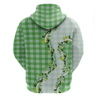 Green Hawaii Palaka Zip Hoodie Maile Pikake Honohono Orchid Lei