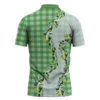 Green Hawaii Palaka Zipper Polo Shirt Maile Pikake Honohono Orchid Lei LT05 - Polynesian Pride