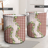 Mocha Hawaii Palaka Laundry Basket Maile Pikake Honohono Orchid Lei