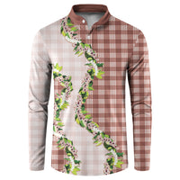Mocha Hawaii Palaka Button Sweatshirt Maile Pikake Honohono Orchid Lei LT05 Mocha - Polynesian Pride