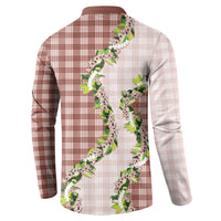 Mocha Hawaii Palaka Button Sweatshirt Maile Pikake Honohono Orchid Lei LT05 - Polynesian Pride