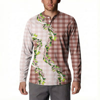 Mocha Hawaii Palaka Button Sweatshirt Maile Pikake Honohono Orchid Lei LT05 - Polynesian Pride