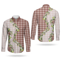 Mocha Hawaii Palaka Couples Matching Puletasi and Long Sleeve Button Shirt Maile Pikake Honohono Orchid Lei LT05 - Polynesian Pride