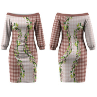 Mocha Hawaii Palaka Family Matching Off The Shoulder Long Sleeve Dress and Hawaiian Shirt Maile Pikake Honohono Orchid Lei LT05 - Polynesian Pride